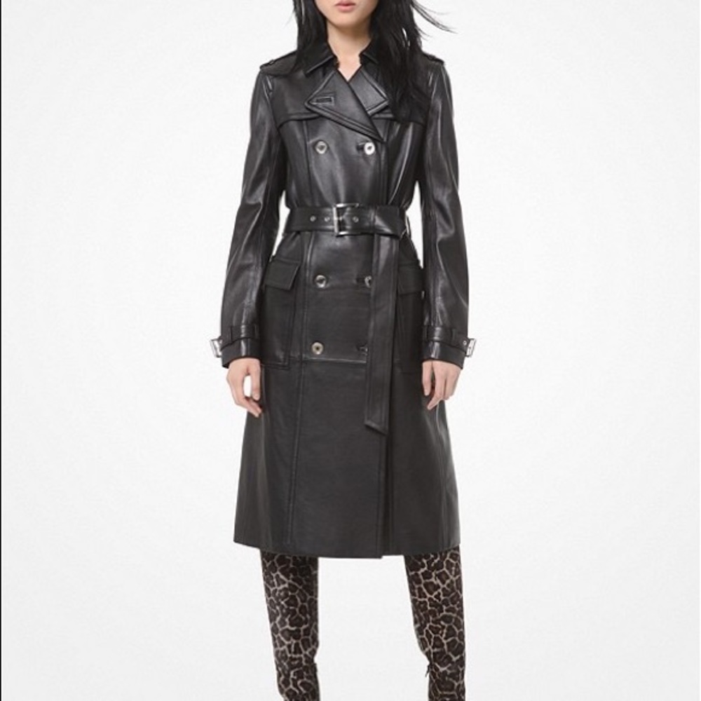 Michael Kors black leather trench coat XSmall